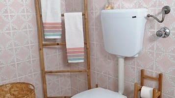 Shower, towels, soap, shampoo