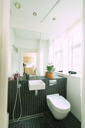 Dusche, kostenlose Toilettenartikel, Haartrockner, Handtücher
