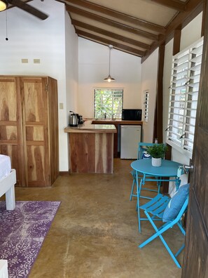 Fridge, microwave, coffee/tea maker, electric kettle