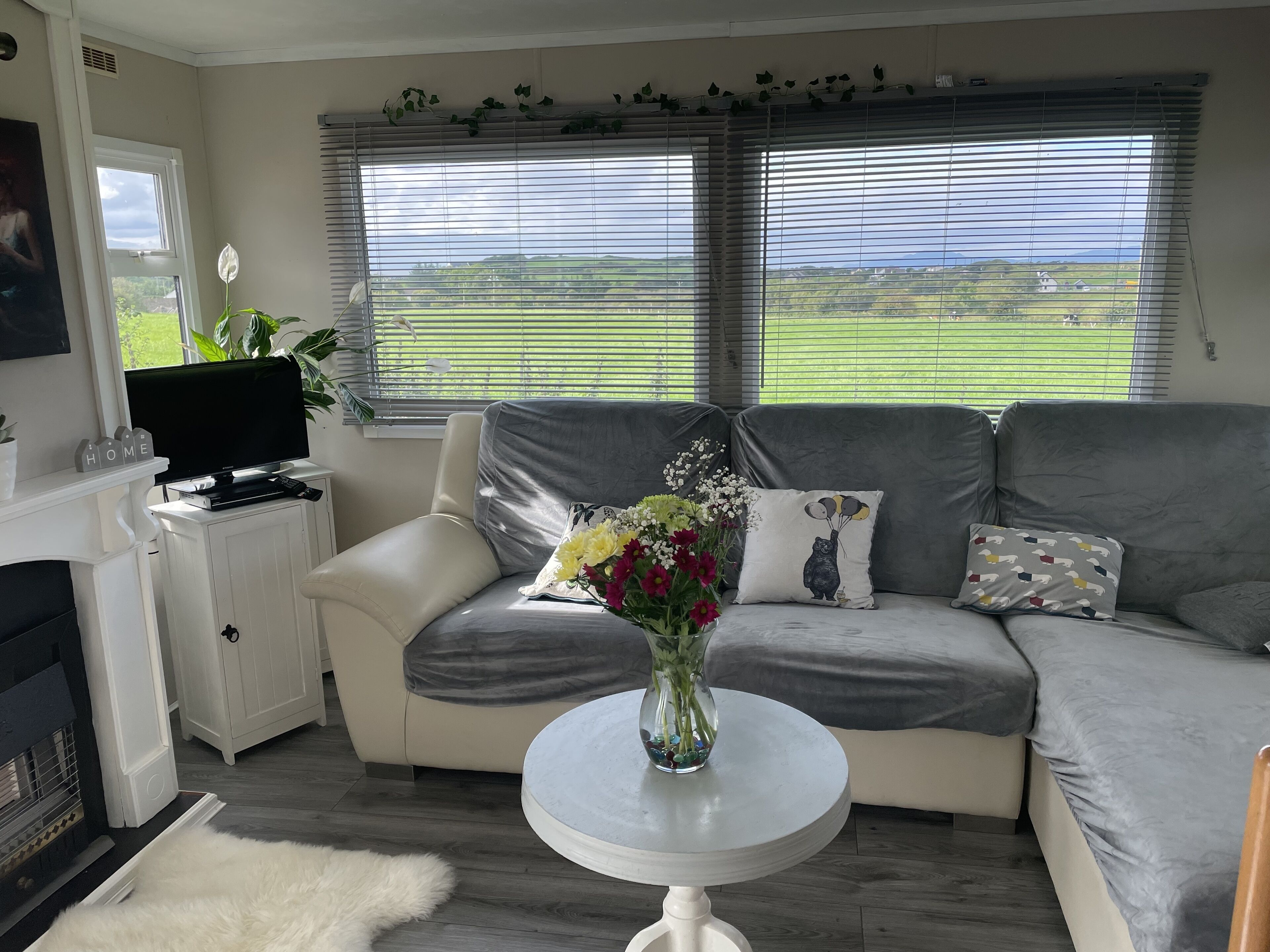 Cabin | Living room | 40-inch flat-screen TV with cable channels, TV, fireplace