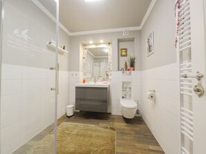 Shower, towels, soap, toilet paper - Double apartment Union near Cologne Messe Bonn Phantasialand (Dersdorf)