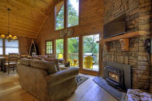 Flat-screen TV, fireplace, DVD player