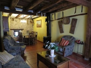 TV, fireplace, DVD player, books