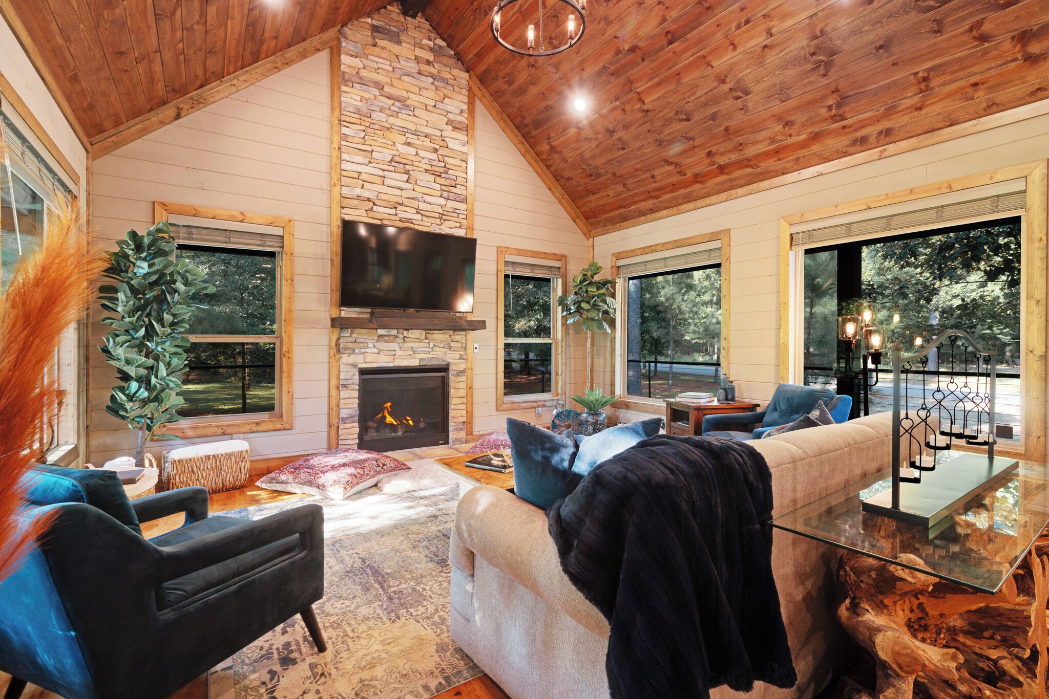 Smart TV, fireplace, stereo