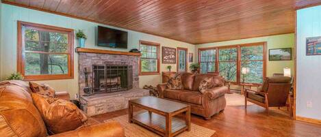 Een smart-tv, een open haard, videogames en een dvd-speler