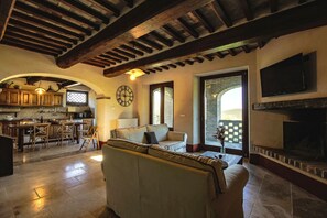 TV, fireplace