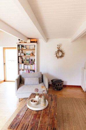 Smart-TV, Kamin, DVD-Player, Bücher