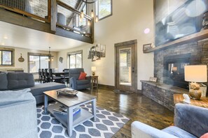Smart TV, fireplace, DVD player, foosball