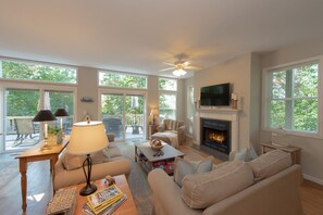 Smart TV, fireplace, DVD player