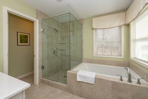 Shower, towels - Tree-Lined Escape w/ Hot Tub & Fire Pit (Swanton)