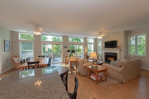 Smart TV, fireplace, DVD player