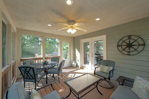 Outdoor dining - Tree-Lined Escape w/ Hot Tub & Fire Pit (Swanton)