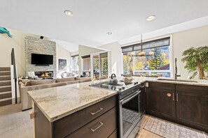 Fridge, oven, stovetop, coffee/tea maker