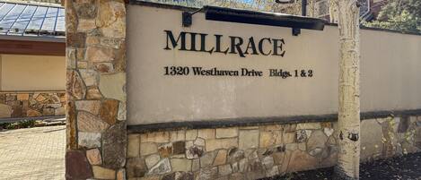 A sign for Millrace at 1320 Westhaven Drive, Bldgs. 1 & 2.