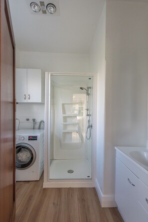 Hair dryer, shampoo, toilet paper