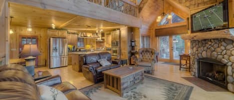 Télévision, cheminée, jeux vidéo, livres