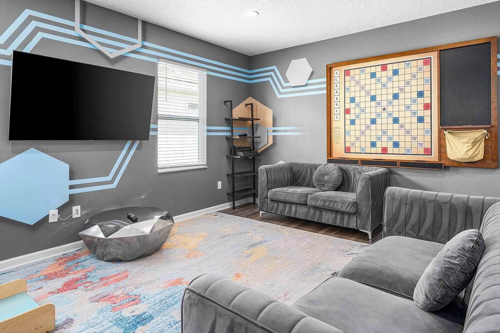 TV connectée, jeux vidéo, baby-foot, chaîne hi-fi