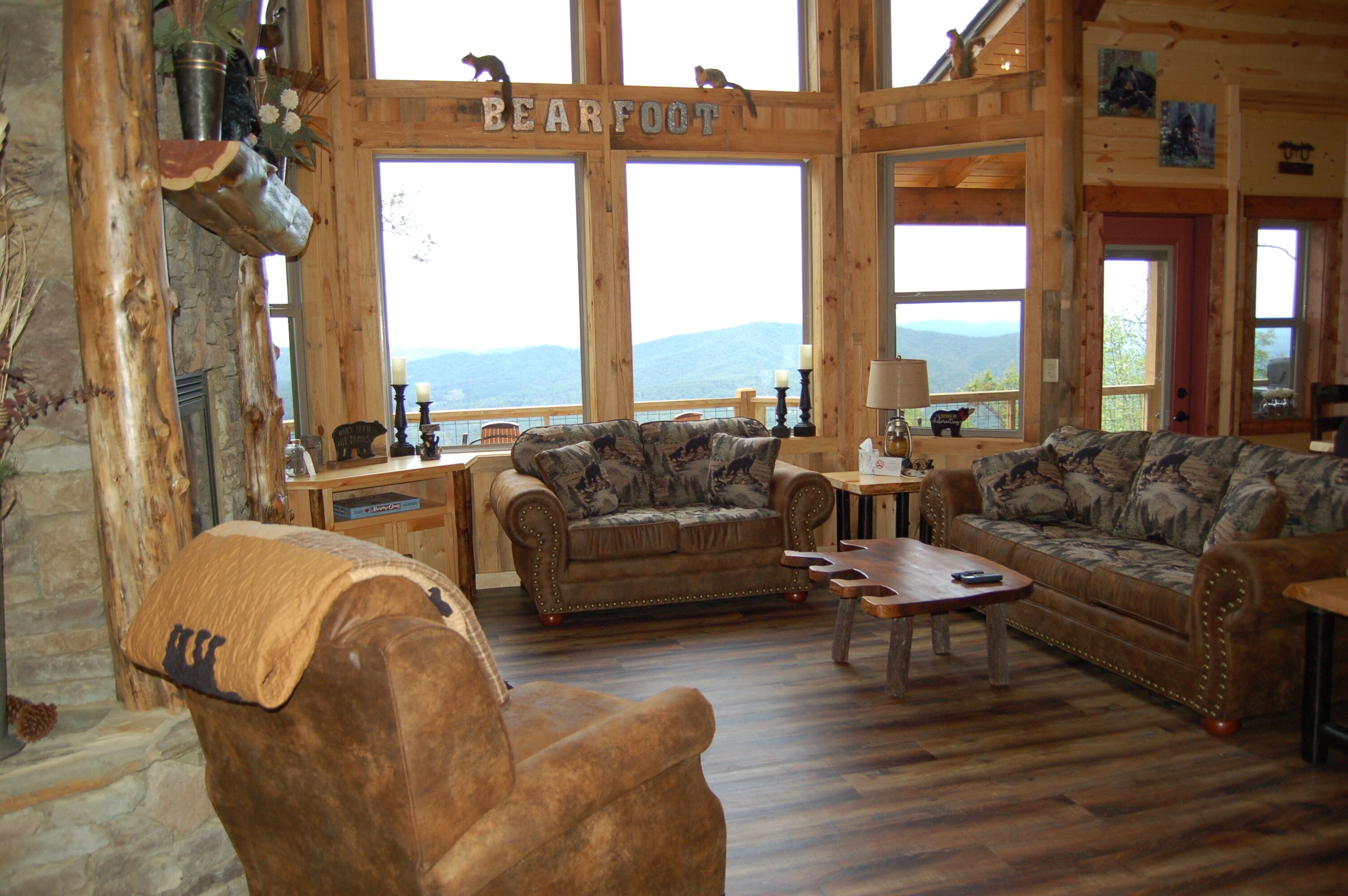 Smart TV, fireplace, books, printers