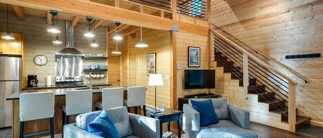 Fireplace, computer monitors