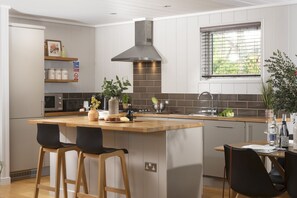 Fridge, microwave, oven, stovetop - Blackbird Lodge, Strawberryfield Park - Free Parking, Hot tub, pets allowed (Cheddar)