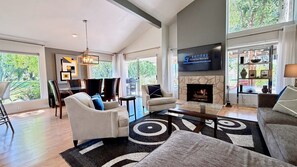 TV, fireplace, streaming services