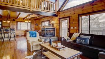Smart TV, fireplace, foosball