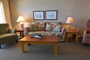 Condo, 2 Bedrooms | Living room | 32-inch flat-screen TV with cable channels, TV - Driftwood Towers 6E by Bender Vacation Rentals (Gulf Shores)