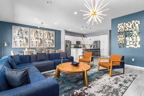 TV, video games, foosball, stereo