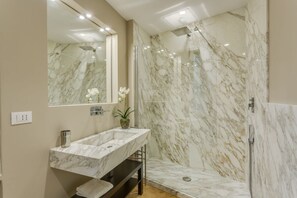 Shower, free toiletries, hair dryer, bidet