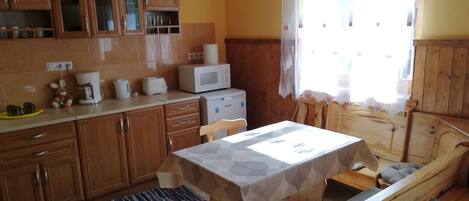 Fridge, microwave, oven, toaster