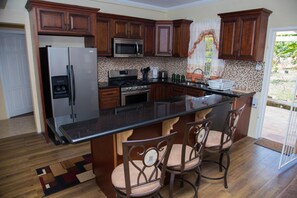 Fridge, microwave, oven, stovetop - Jean's (1or 2 B/R)Condo, Sapphire Estate , Laborie, St.Lucia. Comfort In Style.  (Laborie)