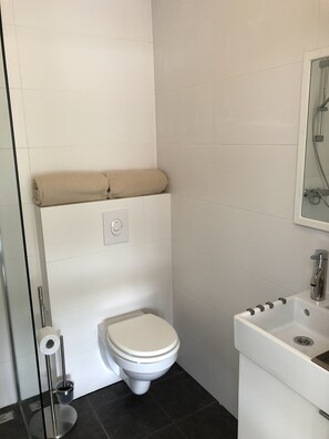 Towels, shampoo, toilet paper