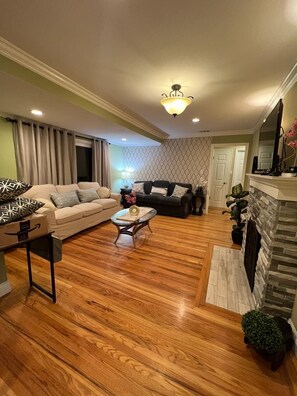 TV, fireplace