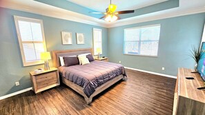 4 bedrooms, desk, iron/ironing board, travel cot