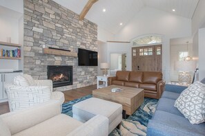 Smart TV, fireplace, video games, DVD player