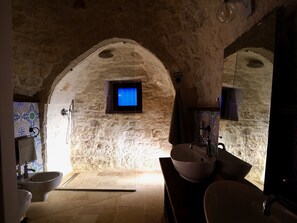 Shower, hair dryer, bidet, towels