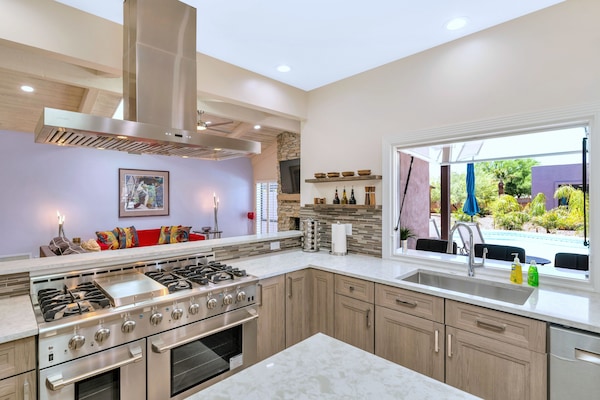 Gourmet Kitchen: 6 burner 48" propane range w/2 ovens; all cookware provided