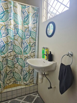 Combined shower/bathtub, hair dryer, bidet, towels