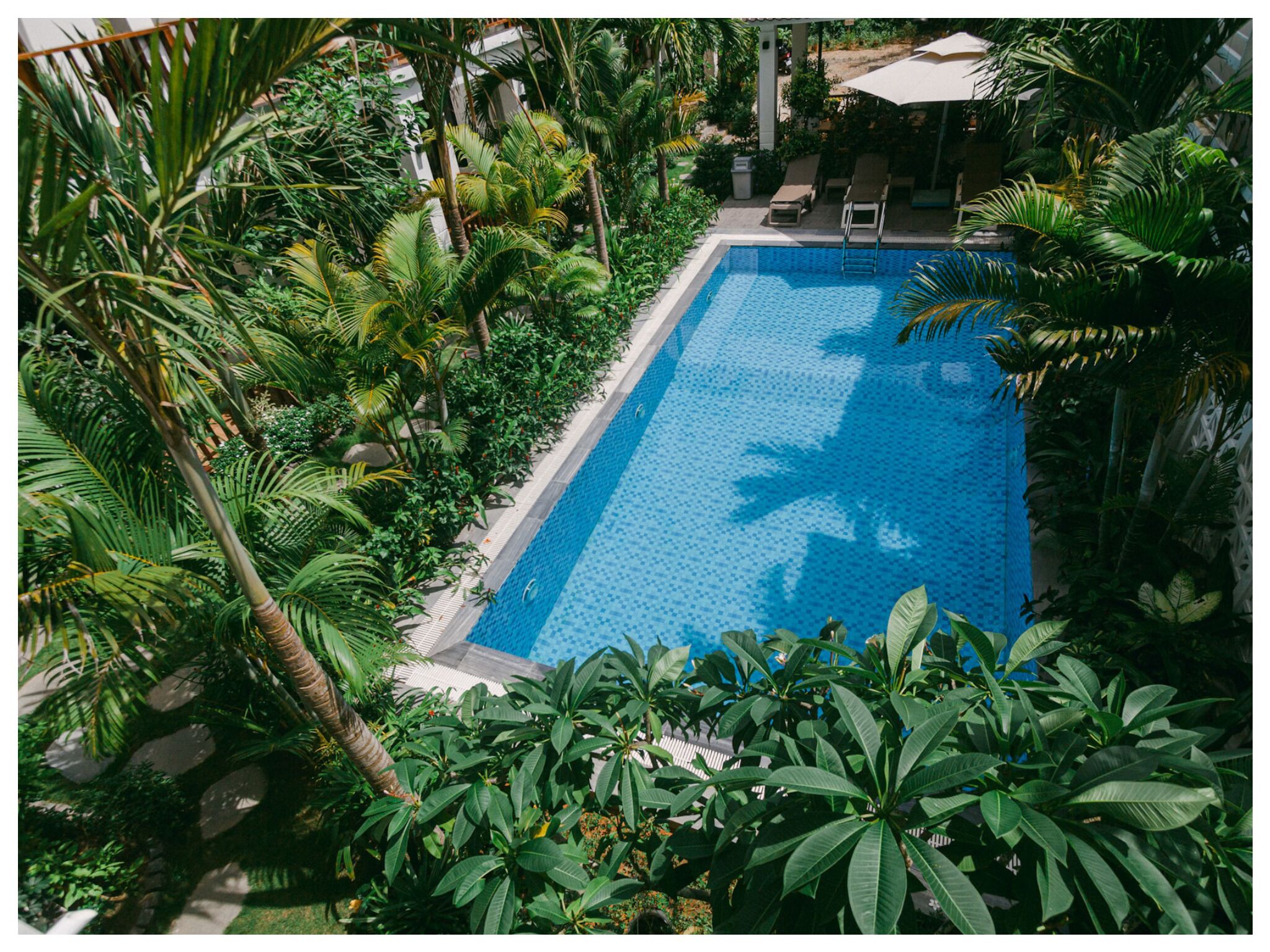 outdoor pool, open 8:00 am to 8:00 pm, pool umbrellas, pool loungers