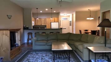 Smart TV, fireplace, video games, DVD player