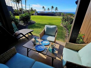 Terrace/patio - Enjoy ocean views & walk to Black Sand Beach! (Pahala)