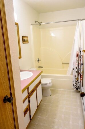 Duschwanne, Haartrockner, Handtücher