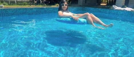 Outdoor pool, sun loungers