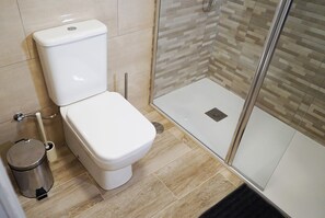 Ducha, secador de pelo, toallas, jabón