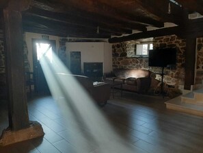 TV, fireplace, DVD player, books