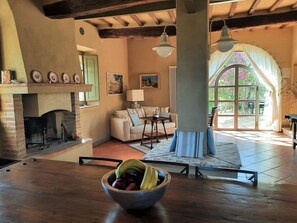 TV, fireplace, books - Pasqui Villas: Il Tribbio private villa 1km to a village pool,view ,WiFi (San Giovanni d'Asso-Montalcino)