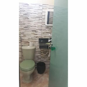 Shower, towels, toilet paper