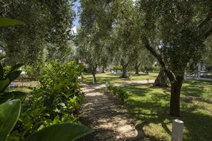 A paved pathway through a park with trees and greenery. - Saracen Lodge 3 in San Matteo Club (Mattinata)