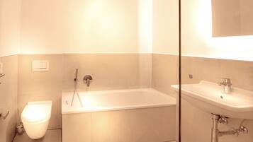 Hair dryer, towels, toilet paper