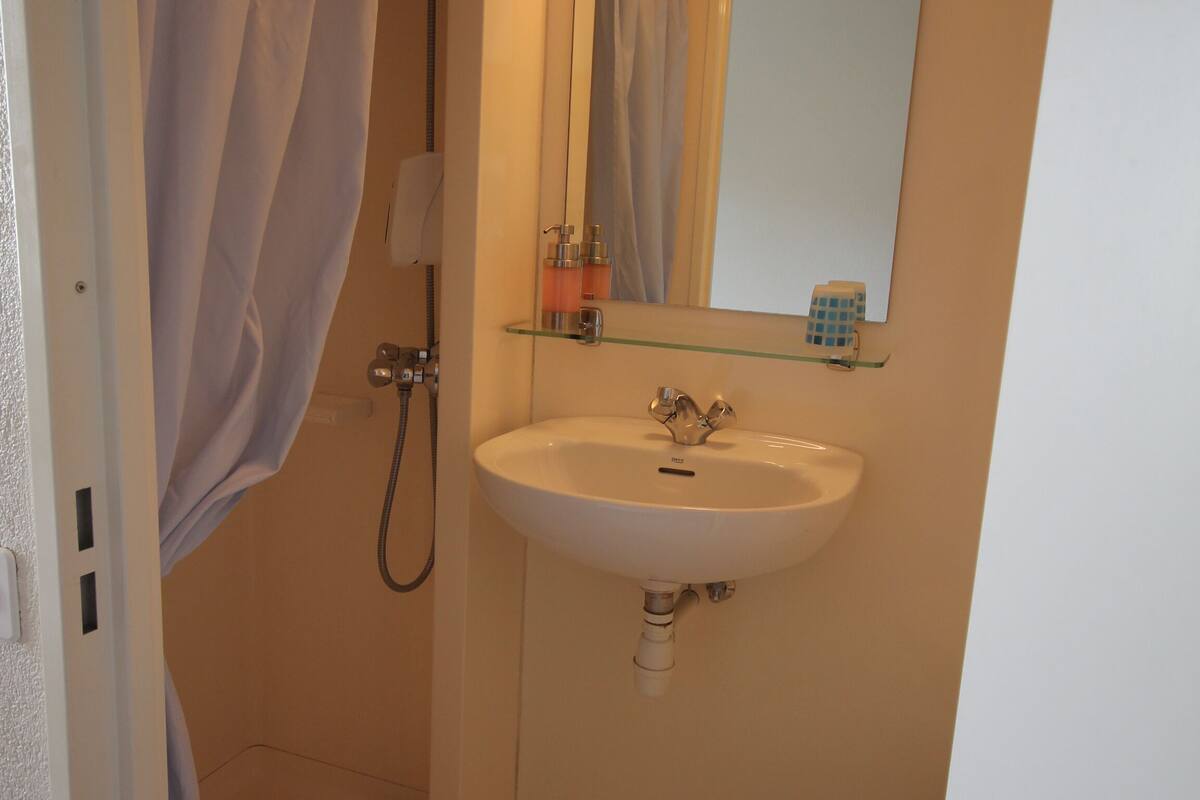 standard room | bathroom | shower, towels, soap, shampoo